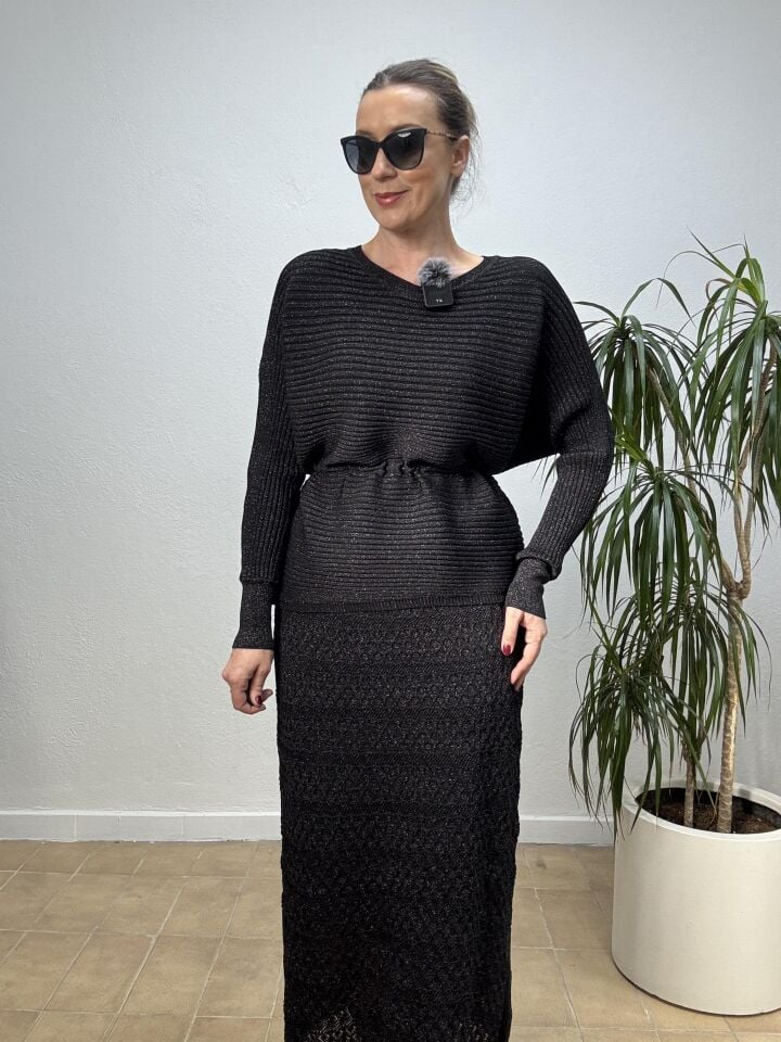 İTHAL KEMERLİ SİMLİ ETEKLİ TAKIM STD - Siyah