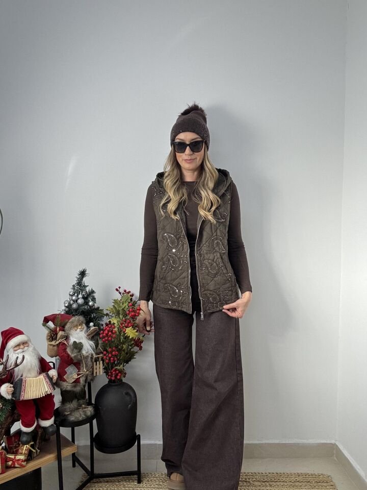 İTHAL PAYETLİ KAPŞONLU YELEK KHV / STD