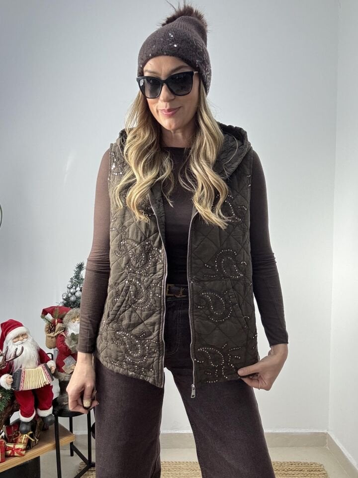 İTHAL PAYETLİ KAPŞONLU YELEK KHV / STD