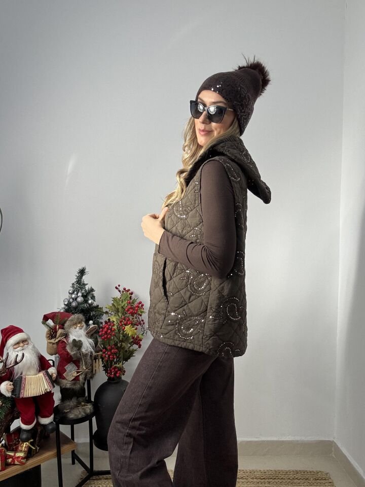 İTHAL PAYETLİ KAPŞONLU YELEK KHV / STD