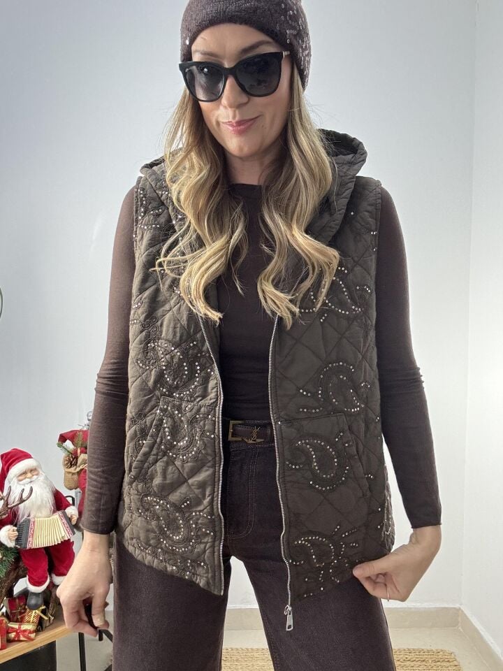 İTHAL PAYETLİ KAPŞONLU YELEK KHV / STD