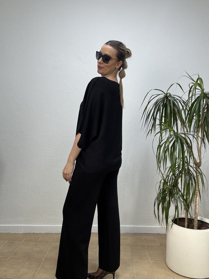 İTHAL MENDİL YAKA SİMLİ TRİKO TAKIM STD - Siyah