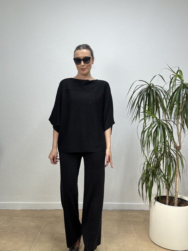 İTHAL MENDİL YAKA SİMLİ TRİKO TAKIM STD - Siyah