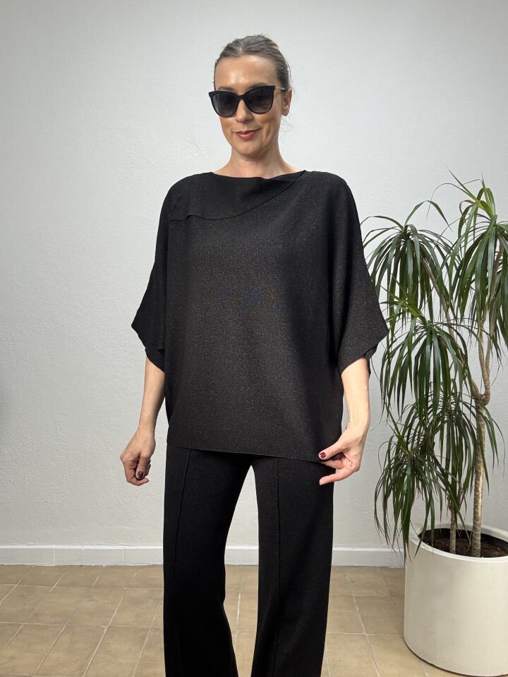 İTHAL MENDİL YAKA SİMLİ TRİKO TAKIM STD - Siyah