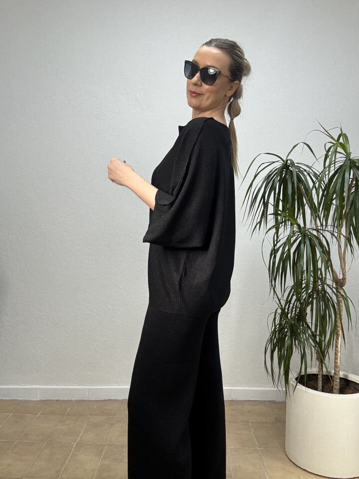 İTHAL MENDİL YAKA SİMLİ TRİKO TAKIM STD - Siyah