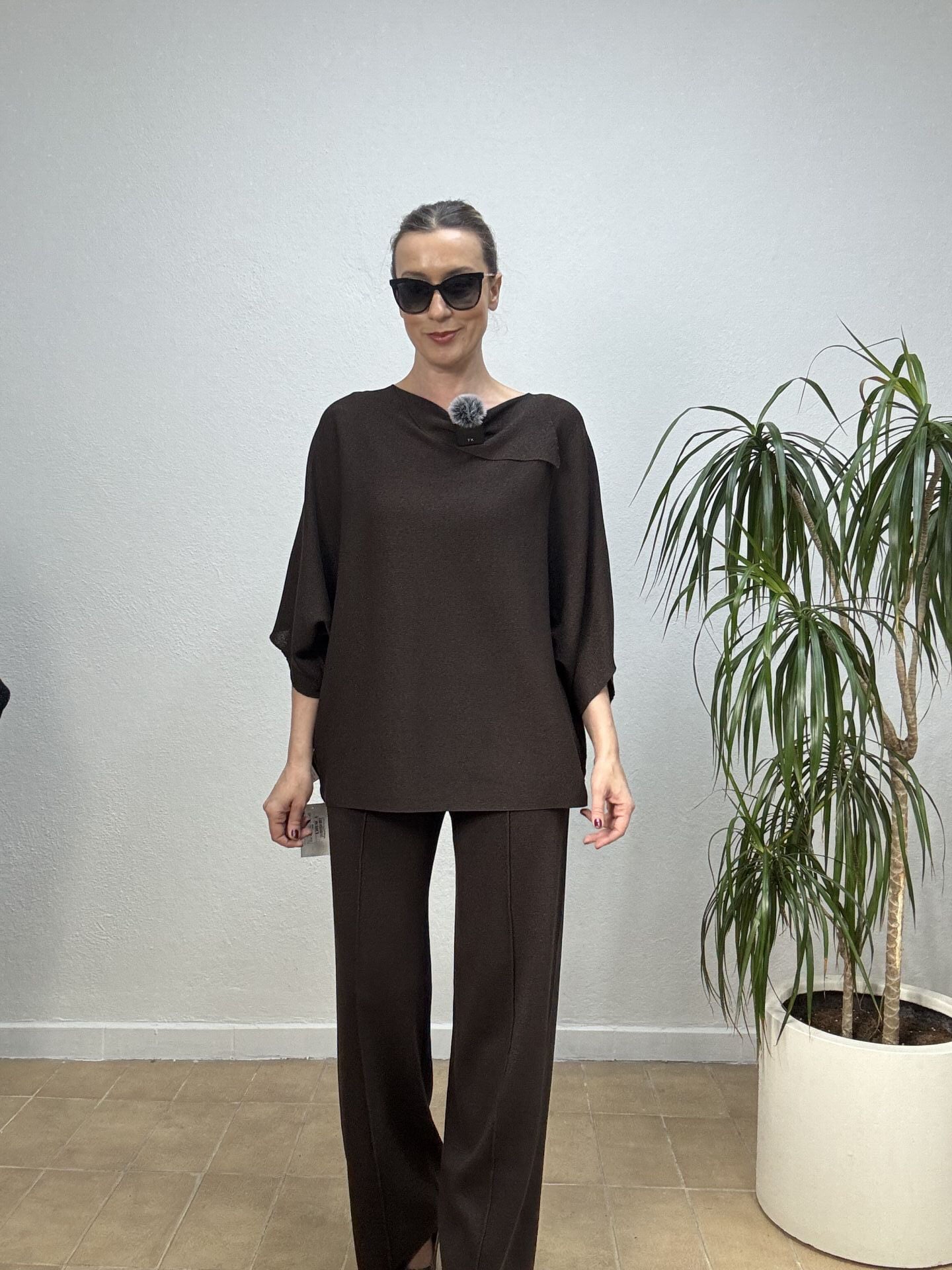 İTHAL MENDİL YAKA SİMLİ TRİKO TAKIM STD - Kahverengi