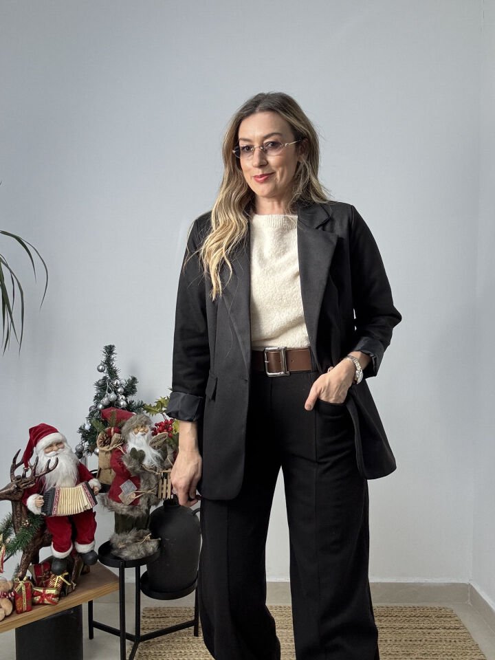 İTHAL KAŞE CEKETLİ TAKIM SİYAH / STD