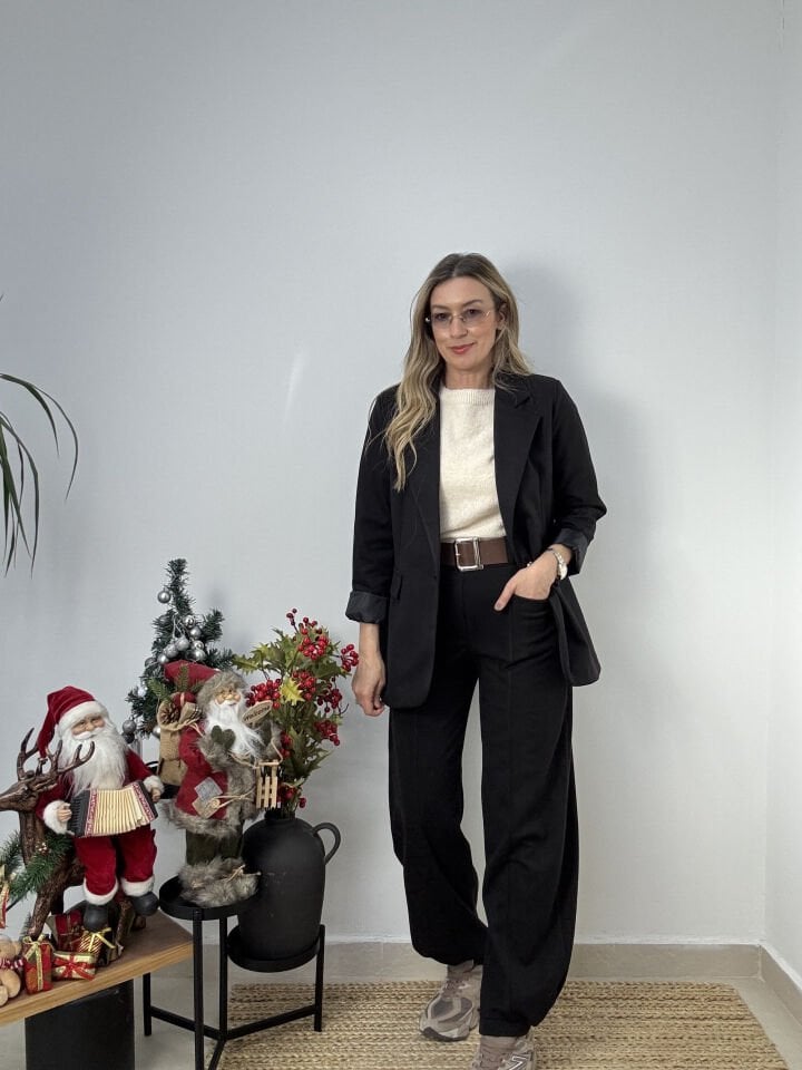 İTHAL KAŞE CEKETLİ TAKIM SİYAH / STD