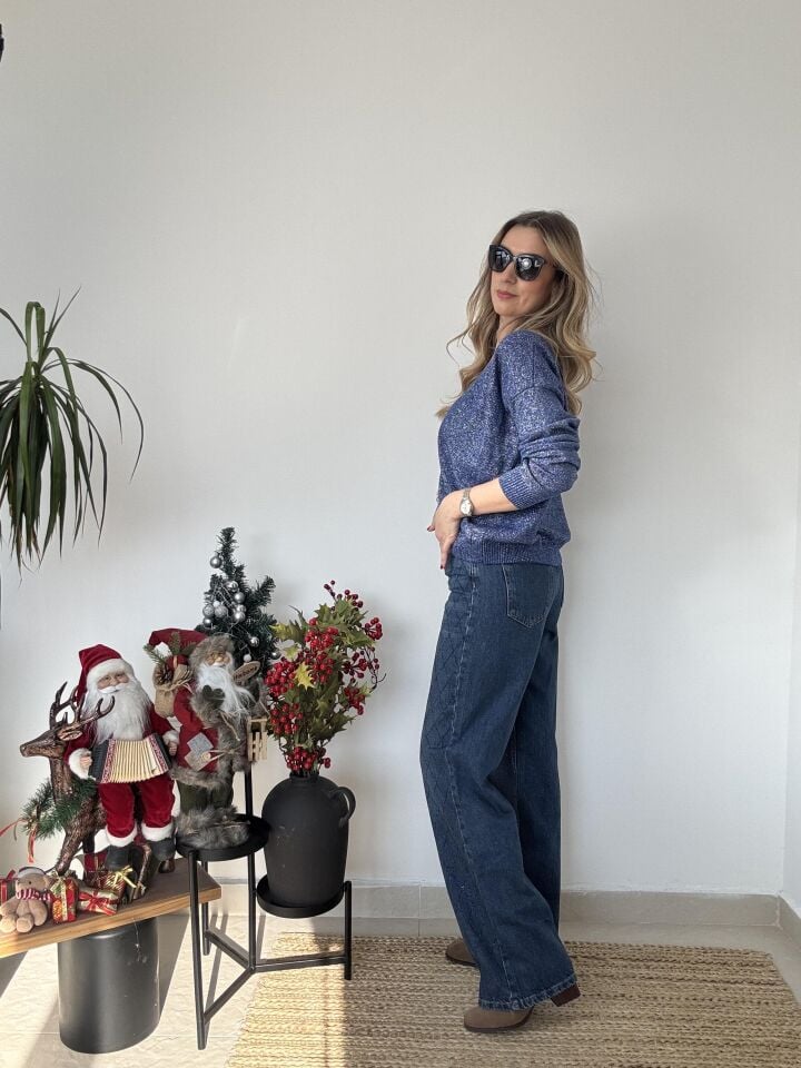 İTHAL SİMLİ BROŞLU TRİKO MAVİ / STD