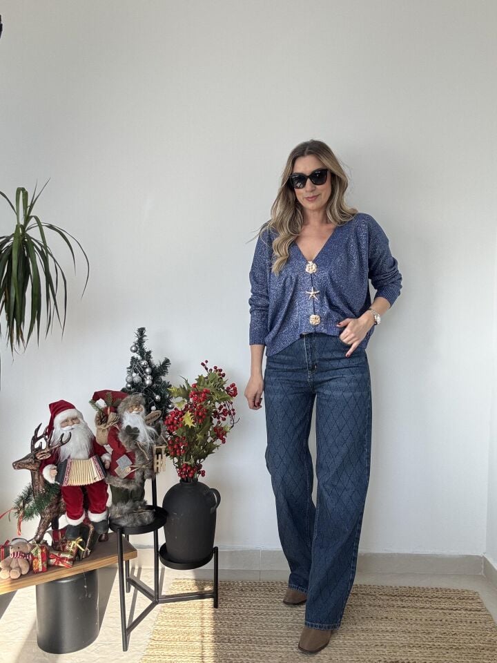 İTHAL SİMLİ BROŞLU TRİKO MAVİ / STD