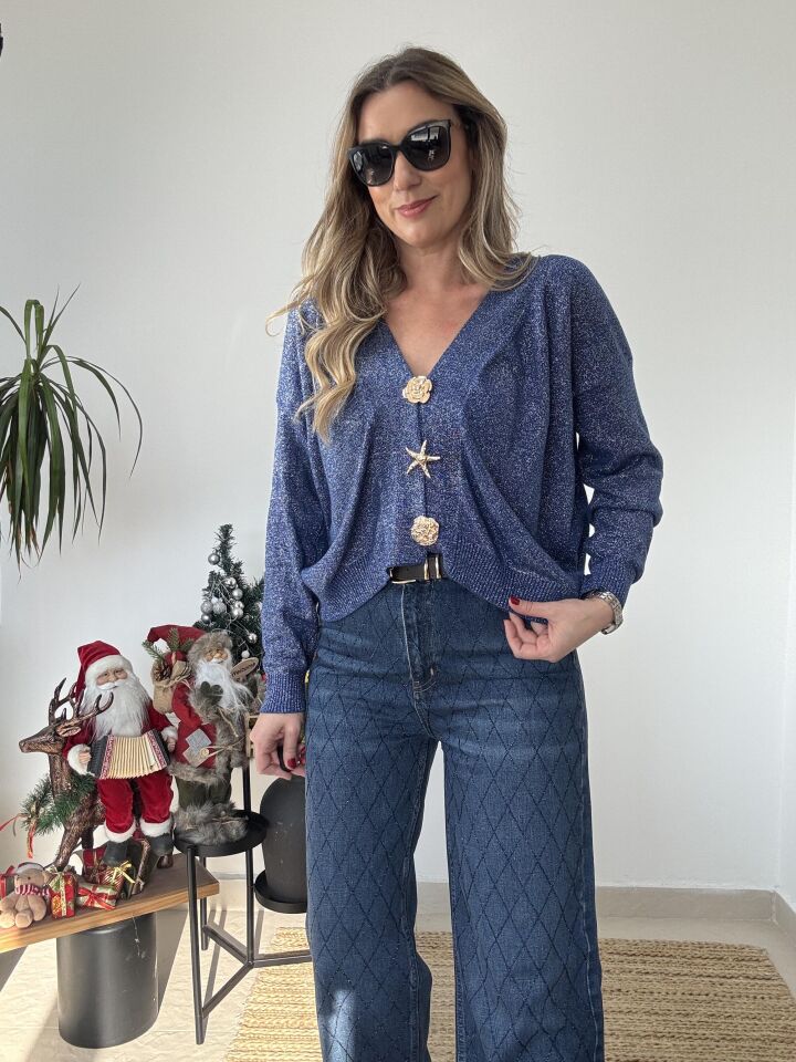 İTHAL SİMLİ BROŞLU TRİKO MAVİ / STD