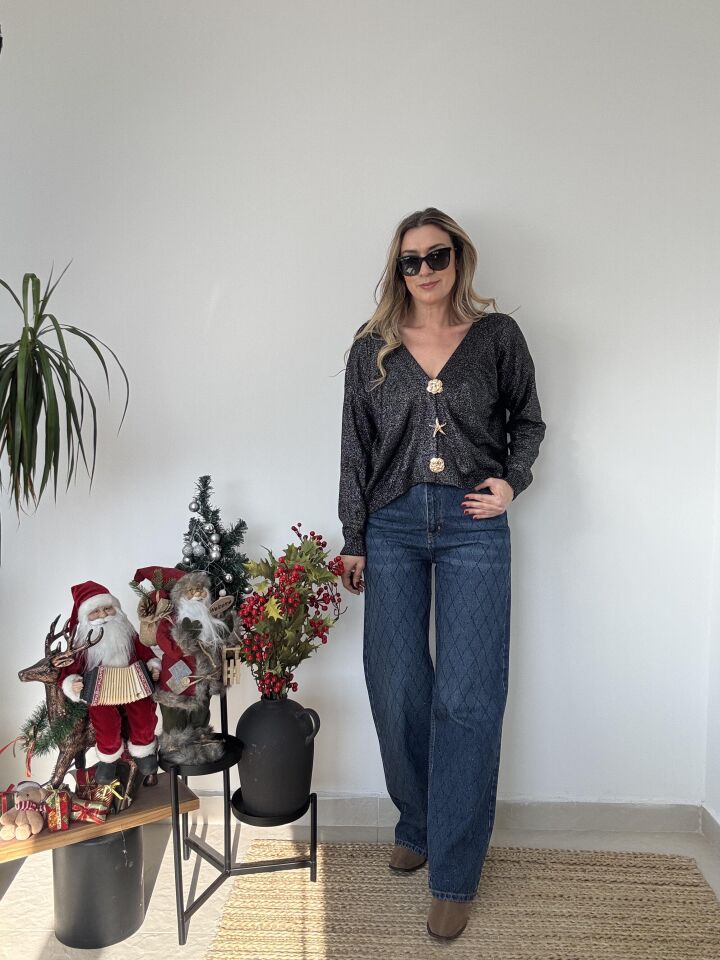 İTHAL SİMLİ BROŞLU TRİKO SİYAH / STD