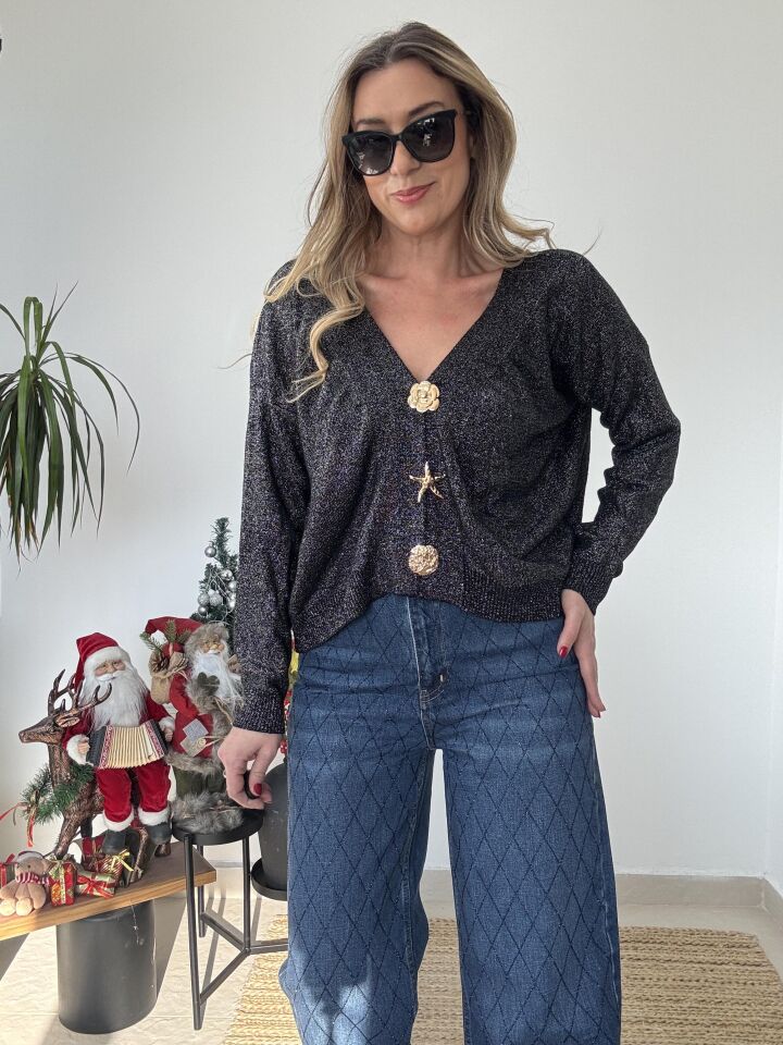 İTHAL SİMLİ BROŞLU TRİKO SİYAH / STD