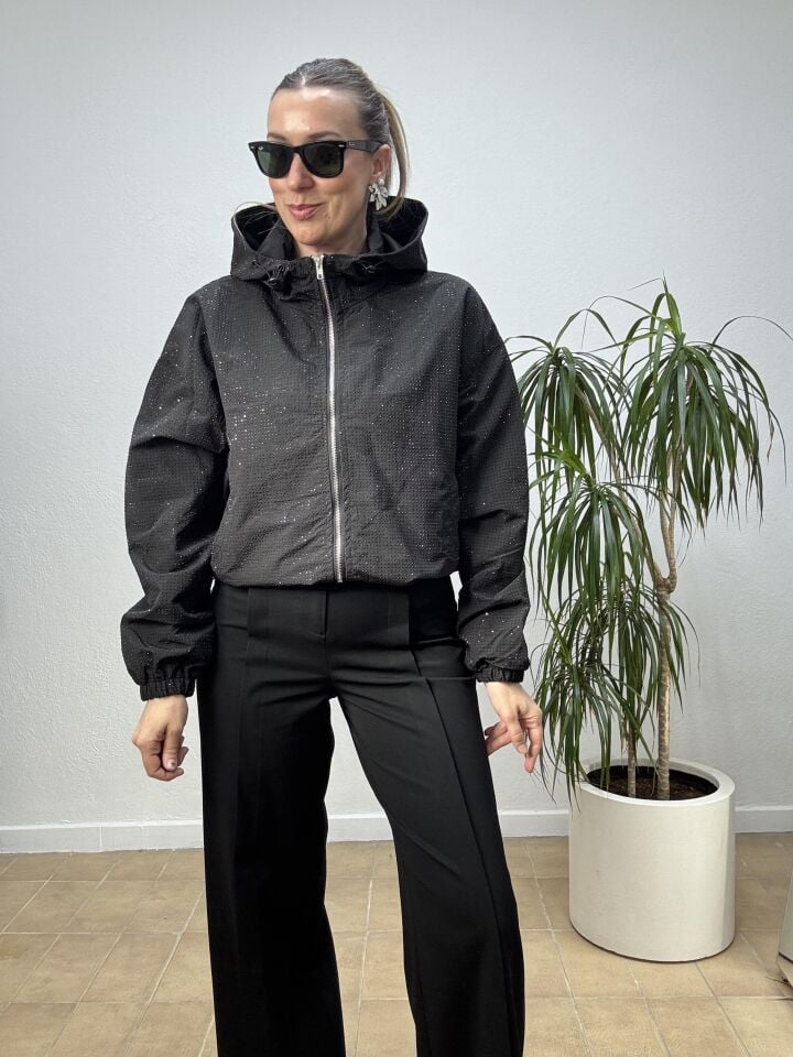 İTHAL TAŞLI FERMUARLI KISA CEKET SIYAH - STD