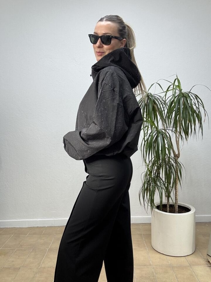 İTHAL TAŞLI FERMUARLI KISA CEKET SIYAH - STD