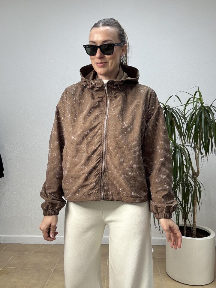 İTHAL TAŞLI FERMUARLI KISA CEKET Kahverengi - STD