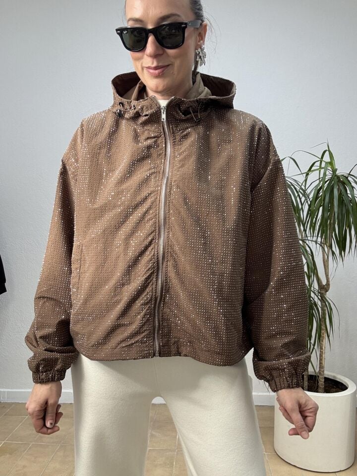 İTHAL TAŞLI FERMUARLI KISA CEKET Kahverengi - STD