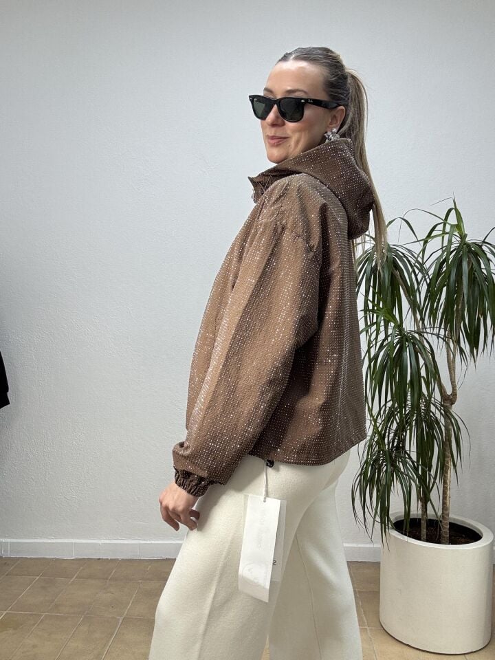 İTHAL TAŞLI FERMUARLI KISA CEKET Kahverengi - STD