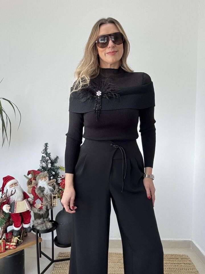 İTHAL TÜY BROŞLU TRİKO SİYAH / STD