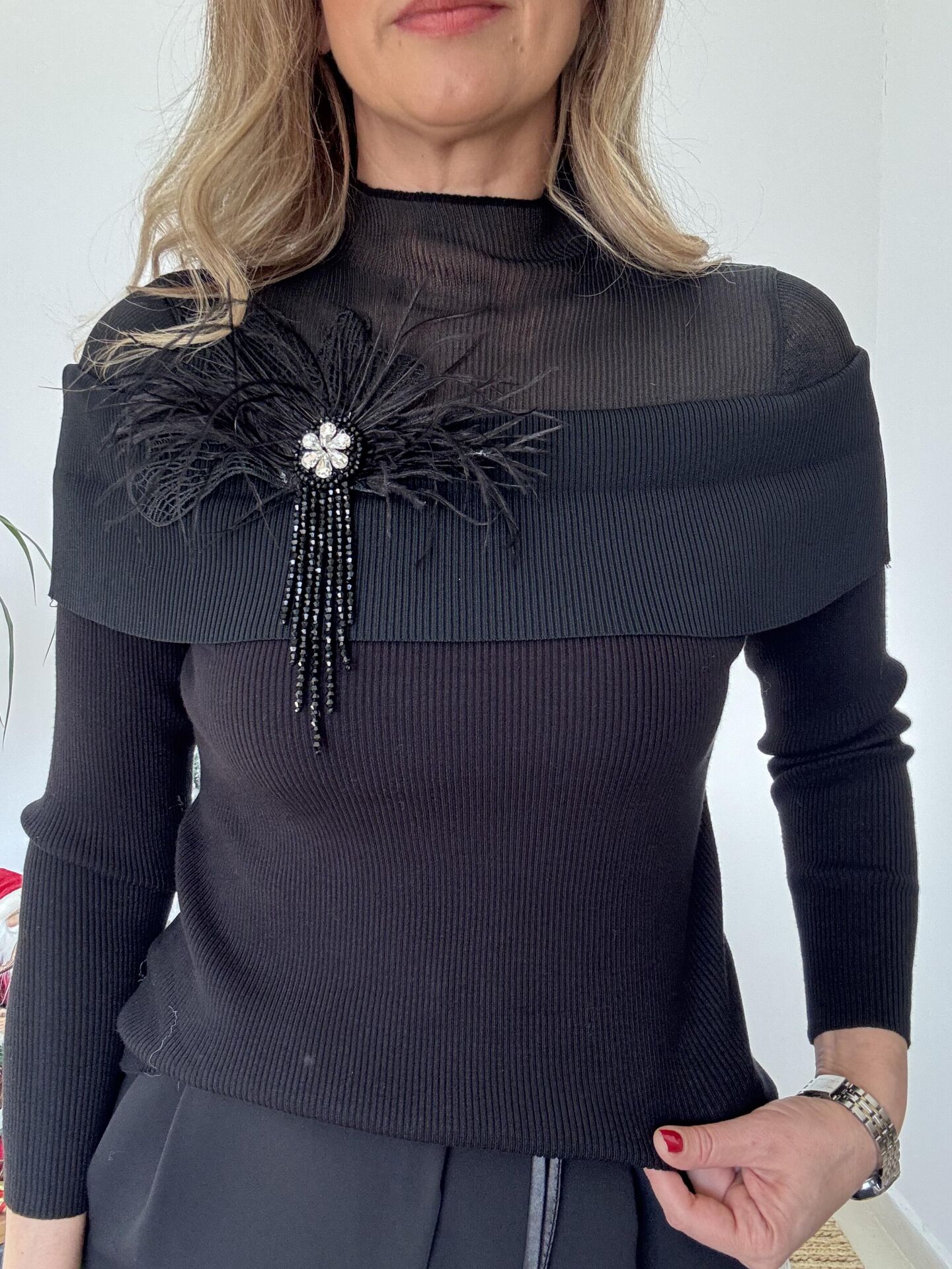 İTHAL TÜY BROŞLU TRİKO SİYAH / STD