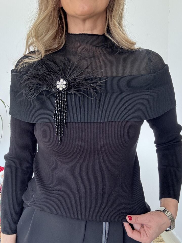 İTHAL TÜY BROŞLU TRİKO SİYAH / STD