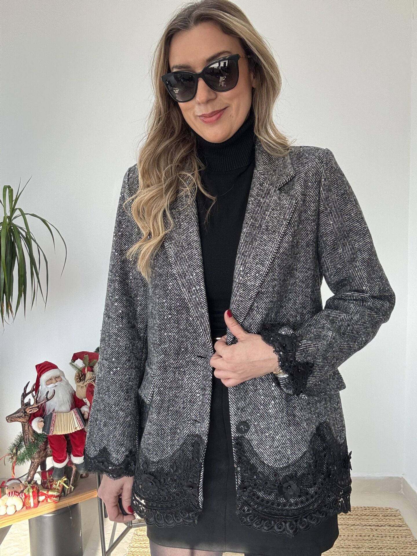 İTHAL BALIK SIRTI DANTELLİ CEKET GRİ/STD