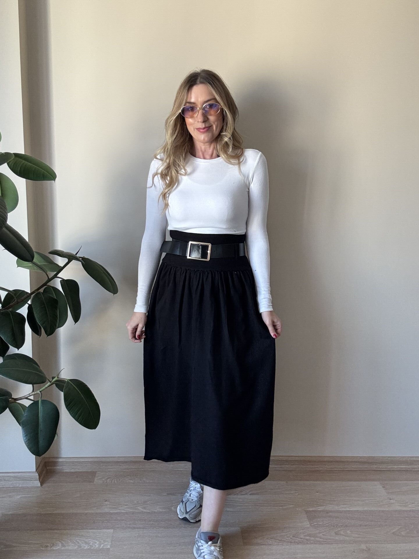 İTHAL TRİKO KEMERLİ ETEK SİYAH / S-M