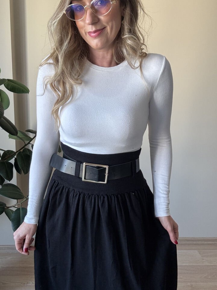 İTHAL TRİKO KEMERLİ ETEK SİYAH / S-M