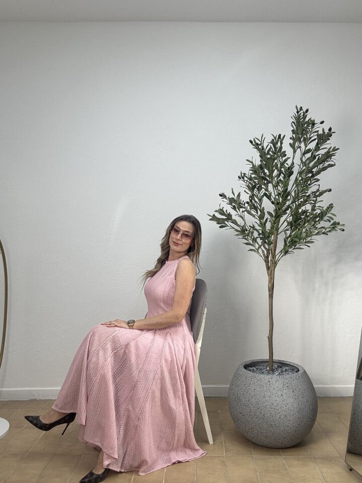 İTHAL BELDEN OTURMALI ALTI KLOŞ ELBİSE 3004-5 STD - Pembe