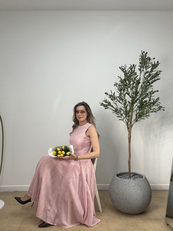 İTHAL BELDEN OTURMALI ALTI KLOŞ ELBİSE 3004-5 STD - Pembe