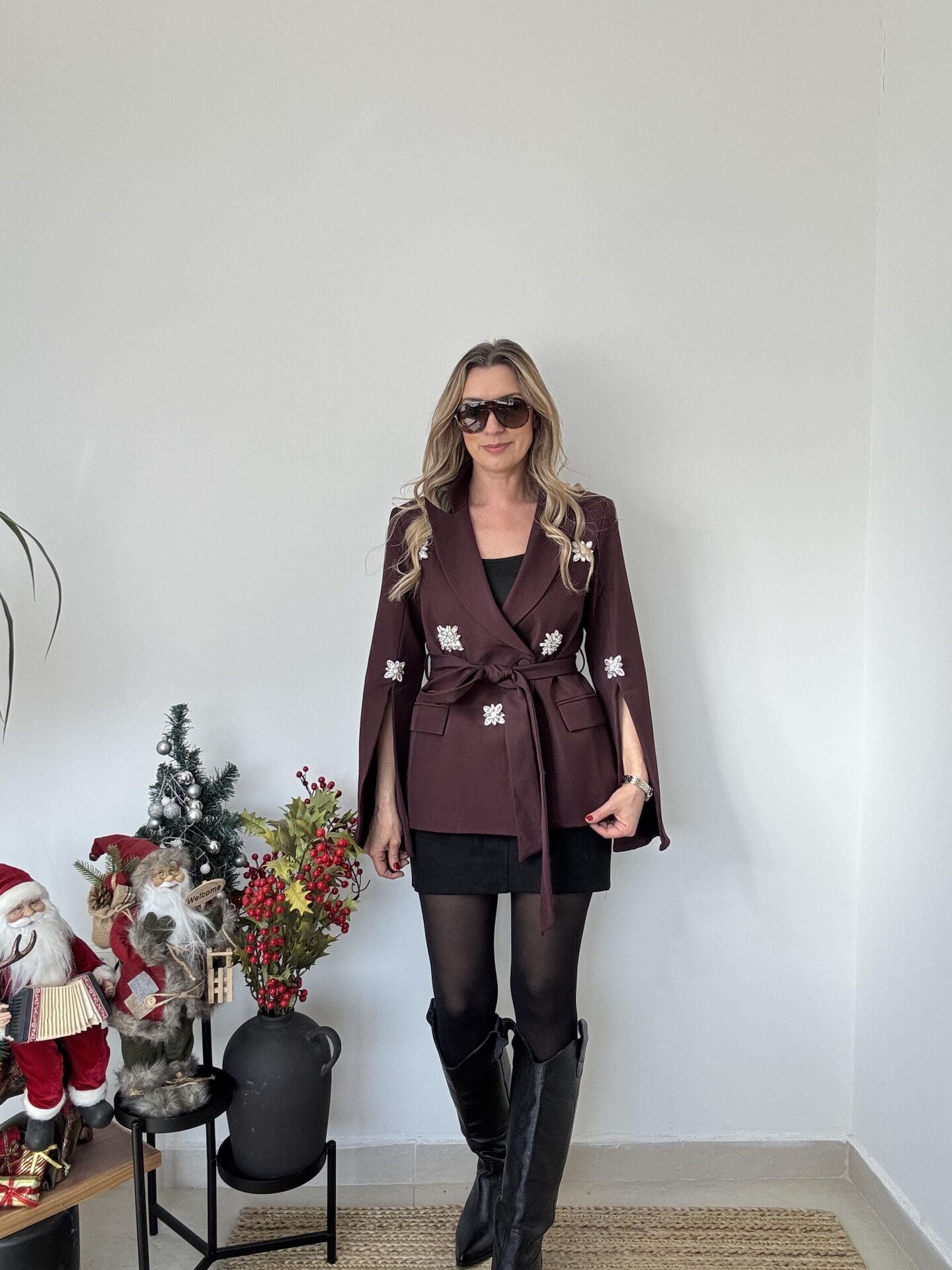 İTHAL BORDO TAŞLI CEKET BORDO / L