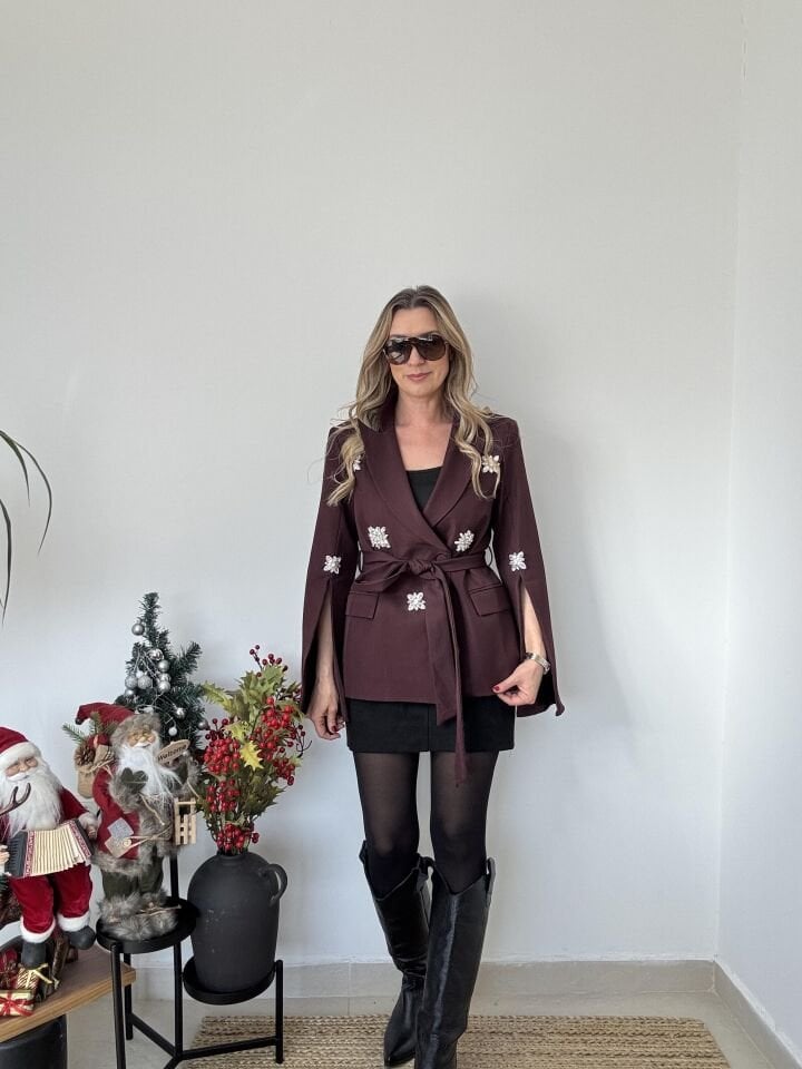 İTHAL BORDO TAŞLI CEKET BORDO / L