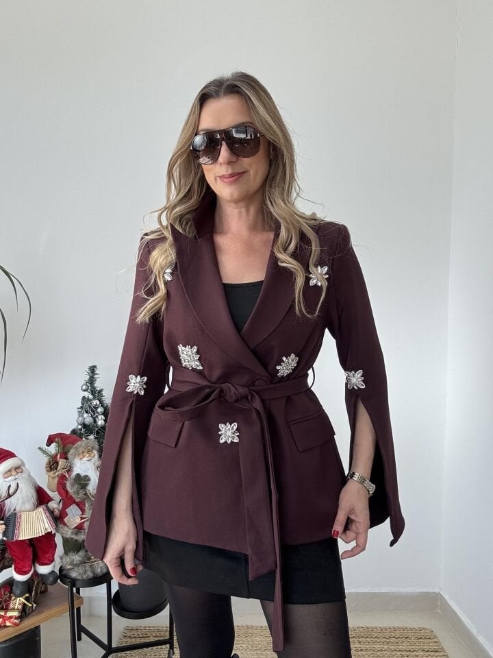 İTHAL BORDO TAŞLI CEKET BORDO / L