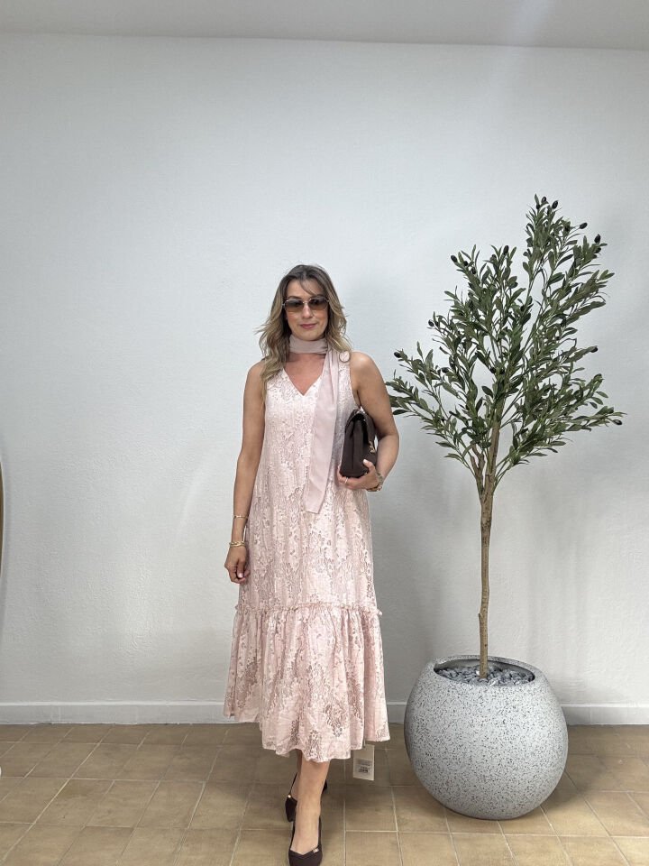 İTHAL FLARLU ELBİSE 3004-7 STD - Pembe