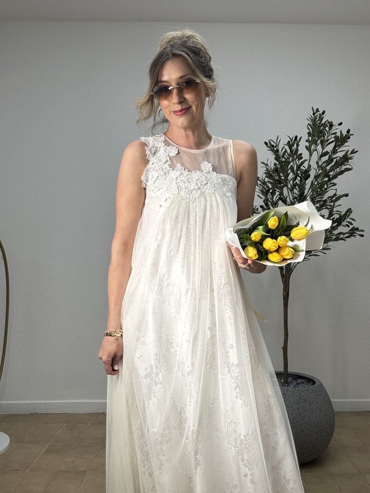 İTHAL TÜL ELBİSE 3004-8 STD - Krem