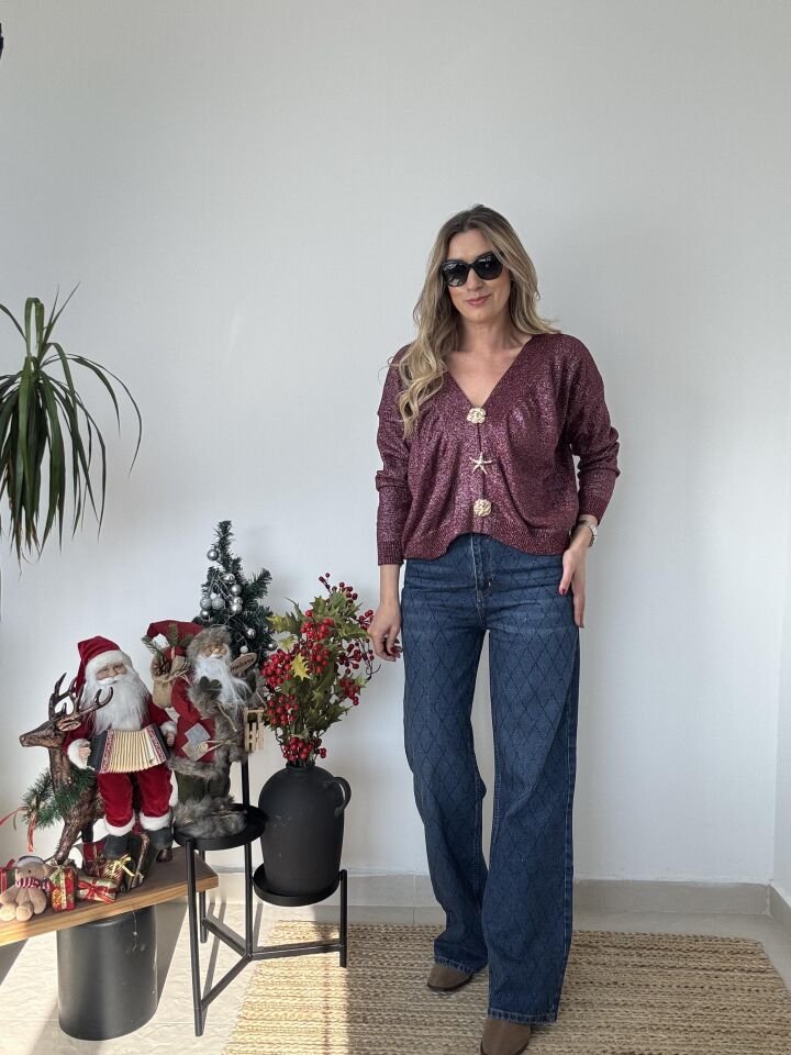 TAŞLI BAKLAVA DESEN JEAN MAVİ / 38