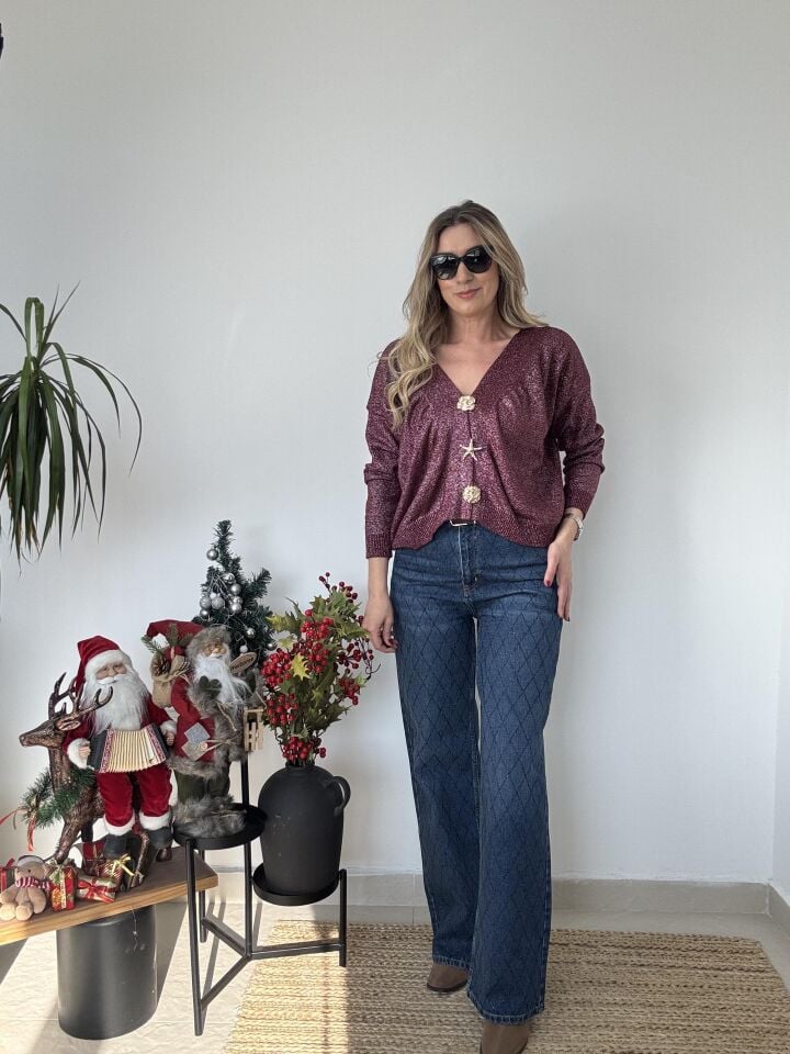 TAŞLI BAKLAVA DESEN JEAN MAVİ / 38