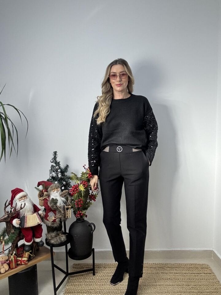 İTHAL KOLLARI PAYET TRİKO SİYAH / STD