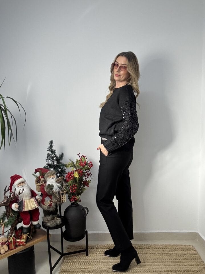 İTHAL KOLLARI PAYET TRİKO SİYAH / STD