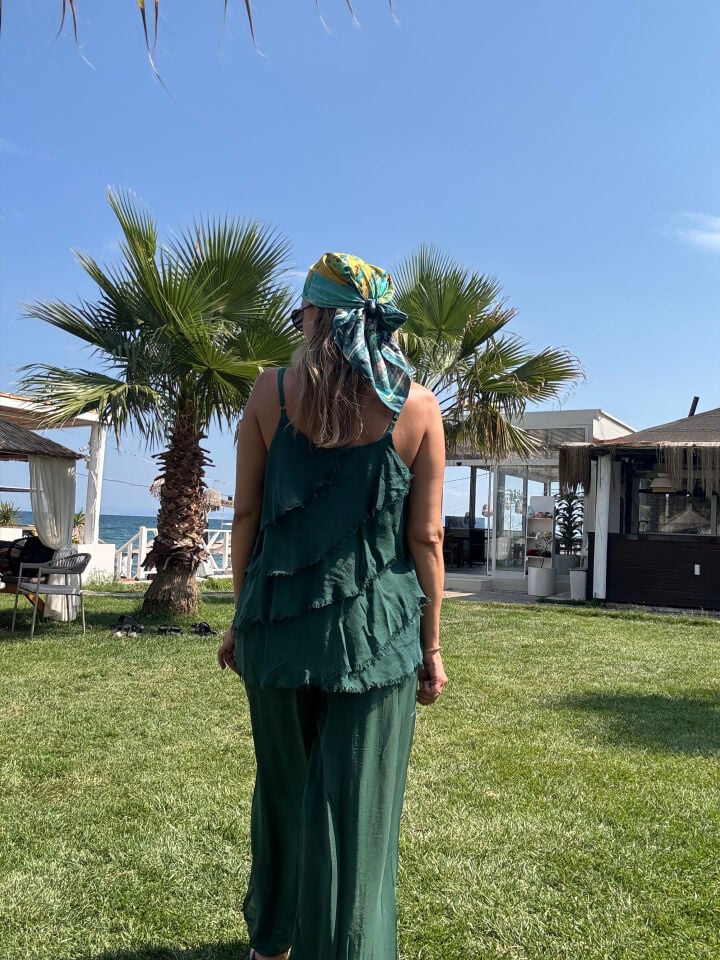 İTHAL İP ASKILI KAT KAT BLUZLU İPEK TAKIM 67370 STD - Yeşil