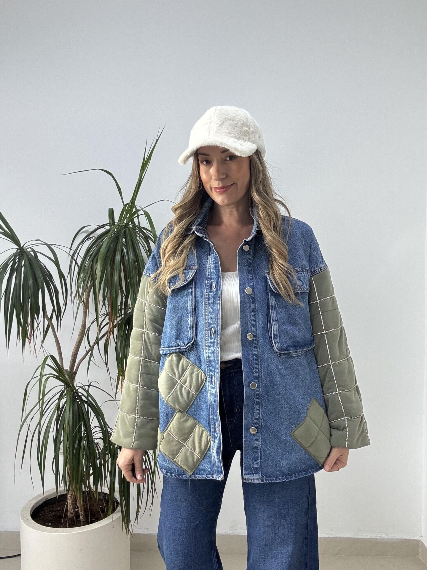 KOLLARI TAŞLI JEAN GÖMLEK MAVİ / M