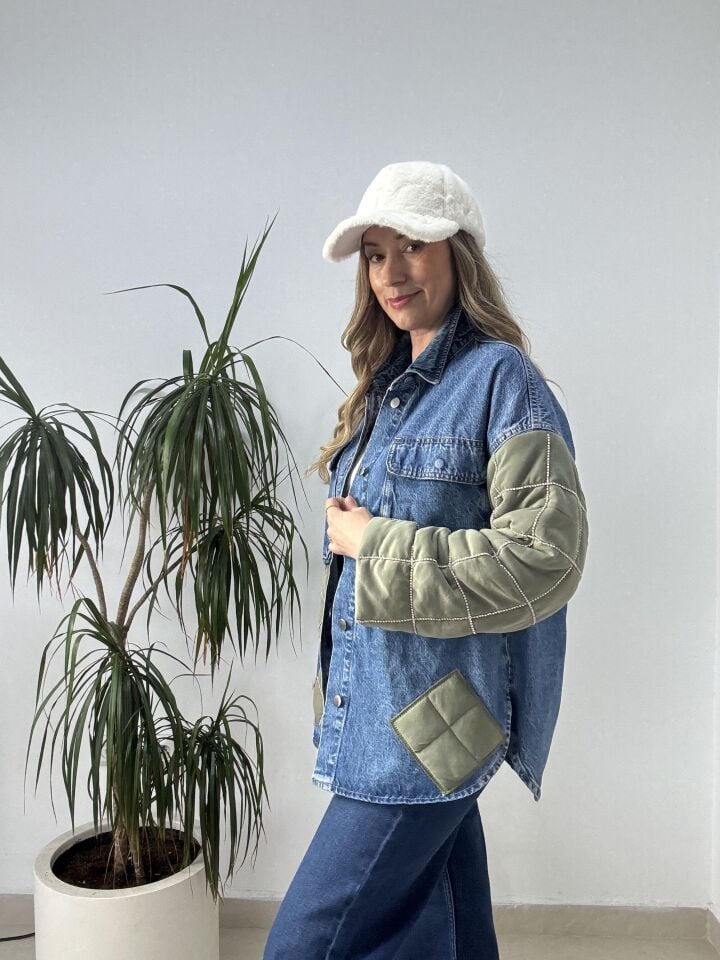 KOLLARI TAŞLI JEAN GÖMLEK MAVİ / M