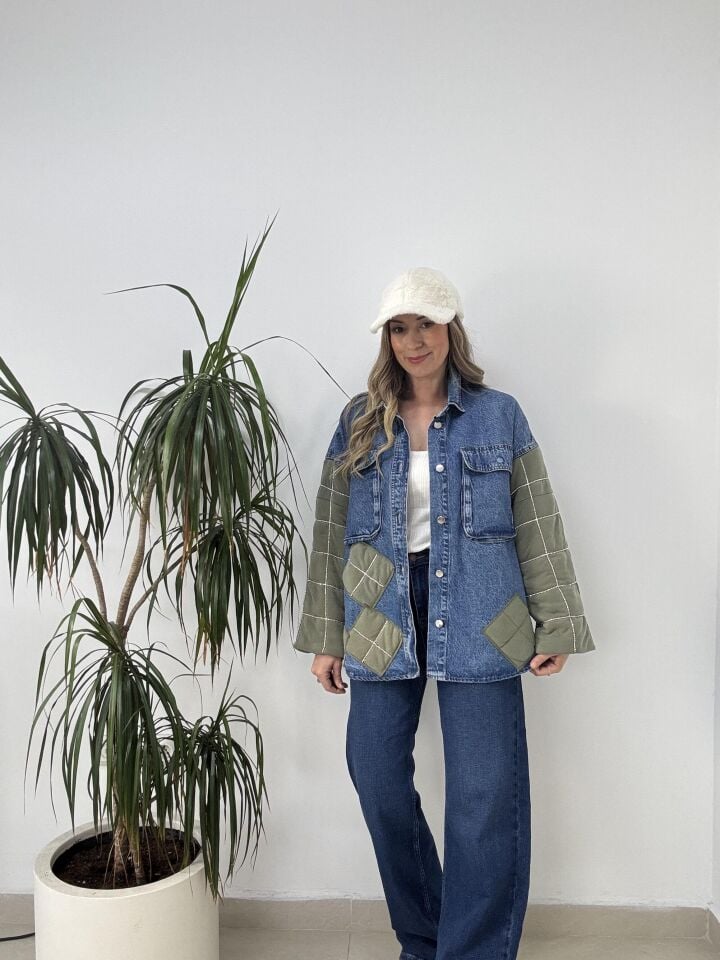 KOLLARI TAŞLI JEAN GÖMLEK MAVİ / M