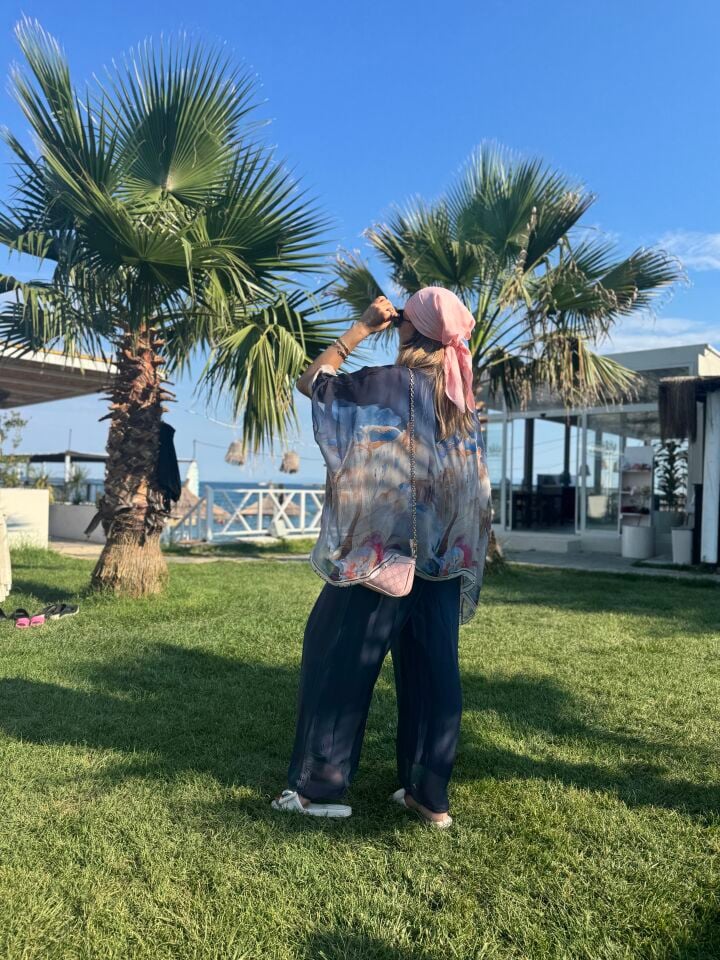 İTHAL MANZARA DESEN İPEK KENDİNDEN ASTARLI TAKIM 1003 STD - Lacivert