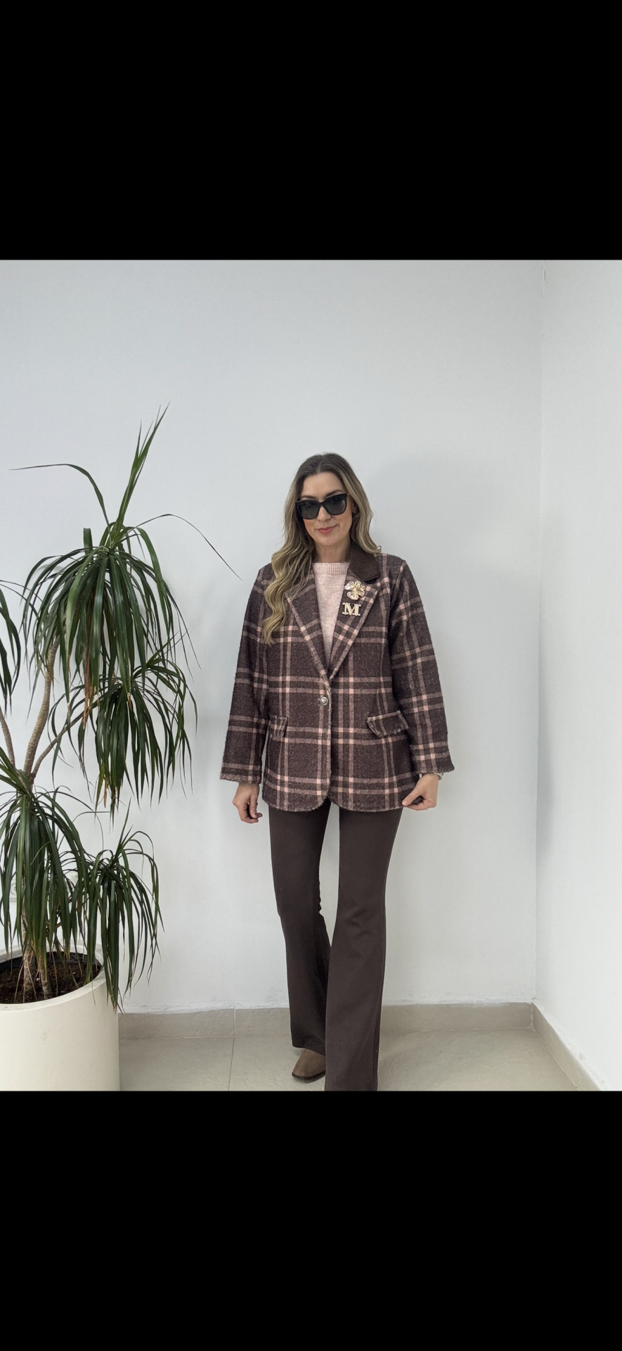 BROŞLU EKOSELİ UZUN CEKET PEMBE / STD