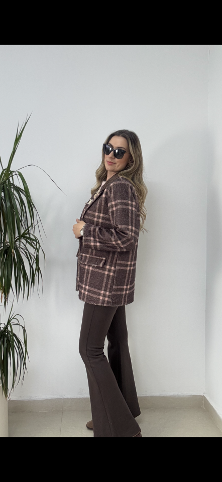 BROŞLU EKOSELİ UZUN CEKET PEMBE / STD