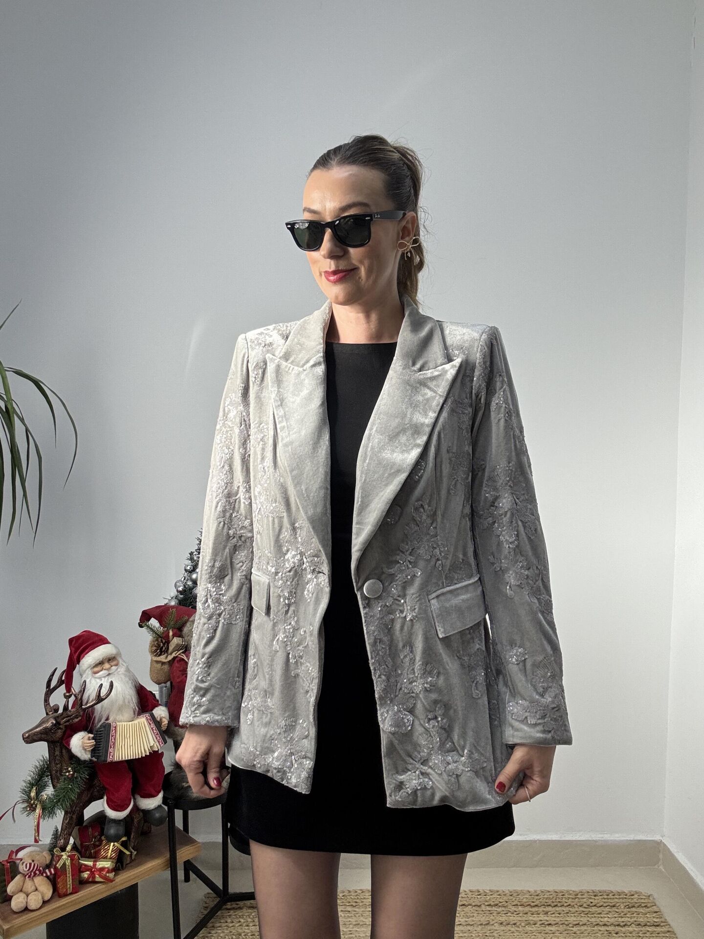 İTHAL PAYETLİ KADİFE CEKET GRİ / S-M