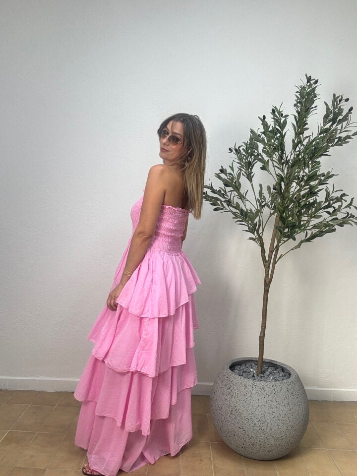 İTHAL KAT KAT PAMUKLU ELBİSE 5052 STD - Pembe