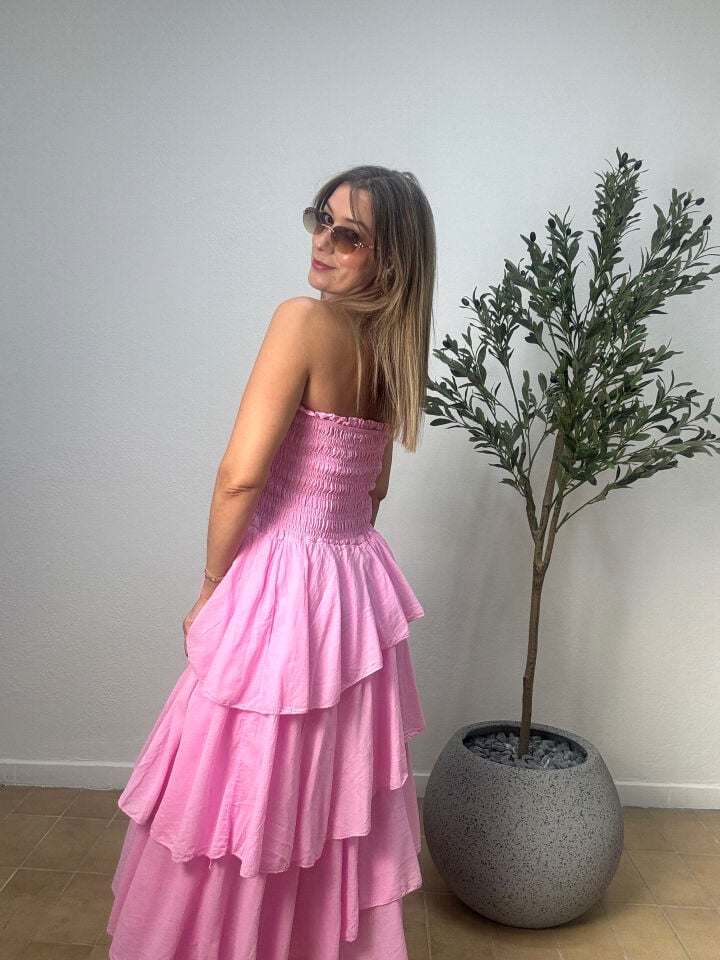 İTHAL KAT KAT PAMUKLU ELBİSE 5052 STD - Pembe