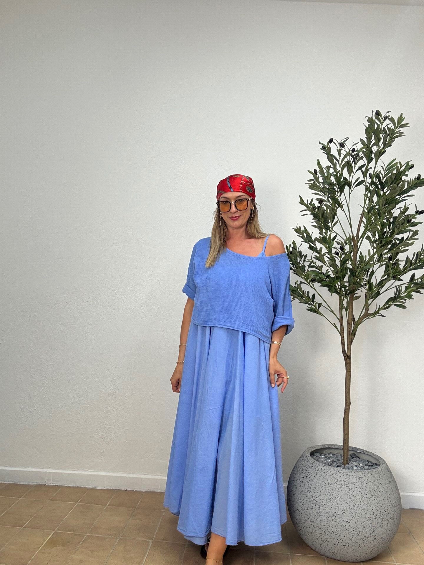 İTHAL DÜZ DESEN PAMUKLU ELBİSE 6551